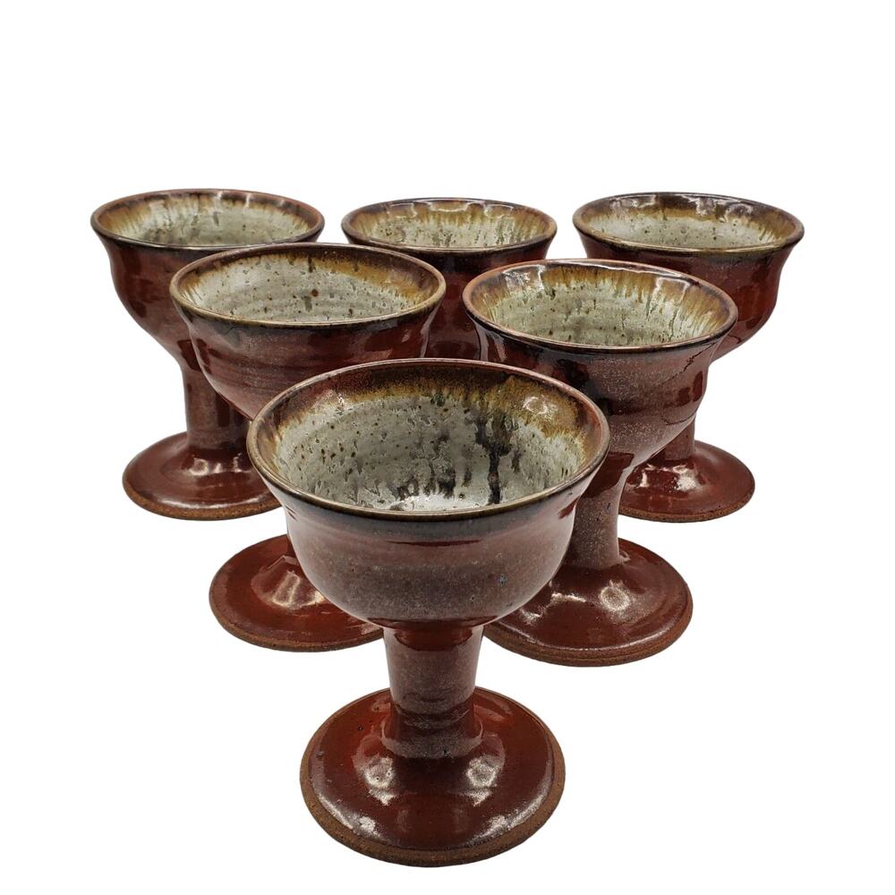 6 Art Pottery Goblets Chalice Set Drip Glaze Water Wine Glasses Ceramic Cups